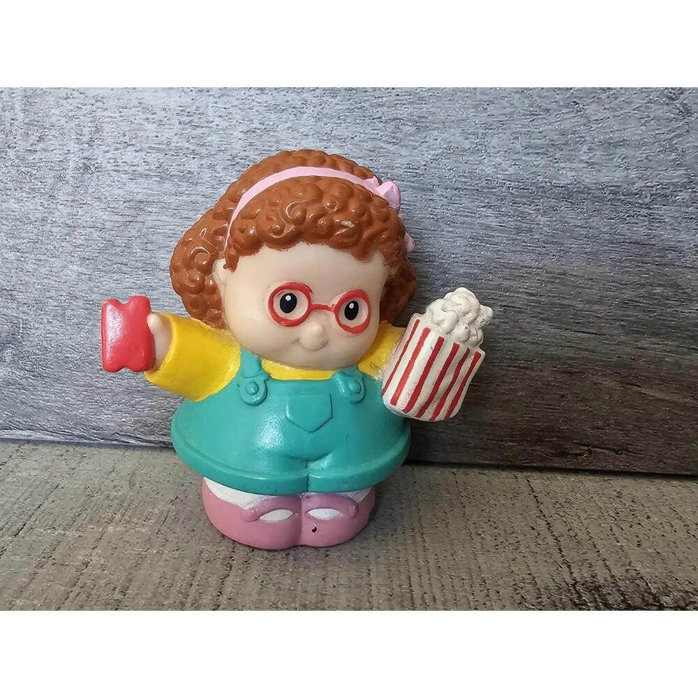 Fisher Price Little People Maggie at Carnival Circus w Popcorn & Red Ticket Vtg
